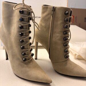 Balenciaga Beige Lace-Up Heeled Boots  (7.5)